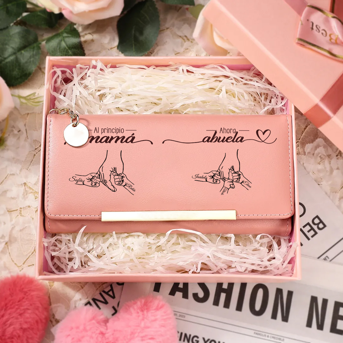 Cartera de cuero personalizada con nombre, recuerdo práctico, regalo para el Día de la Madre, cumpleaños y Navidad, para mamá, yaya, abuela | Jessemade