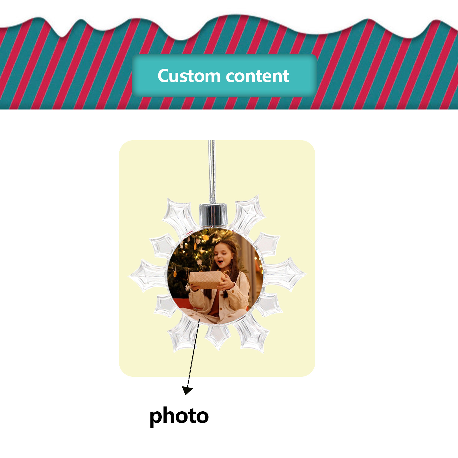 Navidad-Ornamento navideño copo de nieve con 1 foto personalizada adorno del árbol