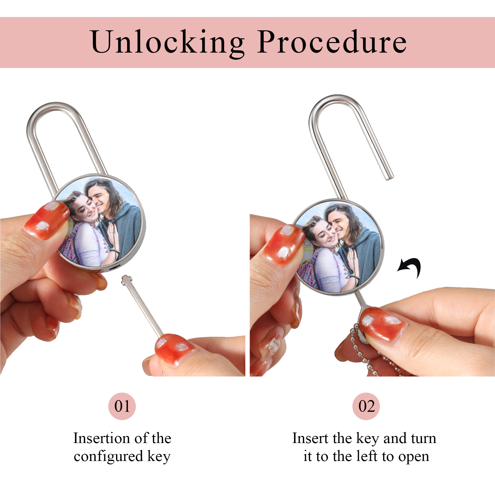 Llavero/Colgante cerradura de amor para pareja foto y texto personalizados-Jessemade ES
