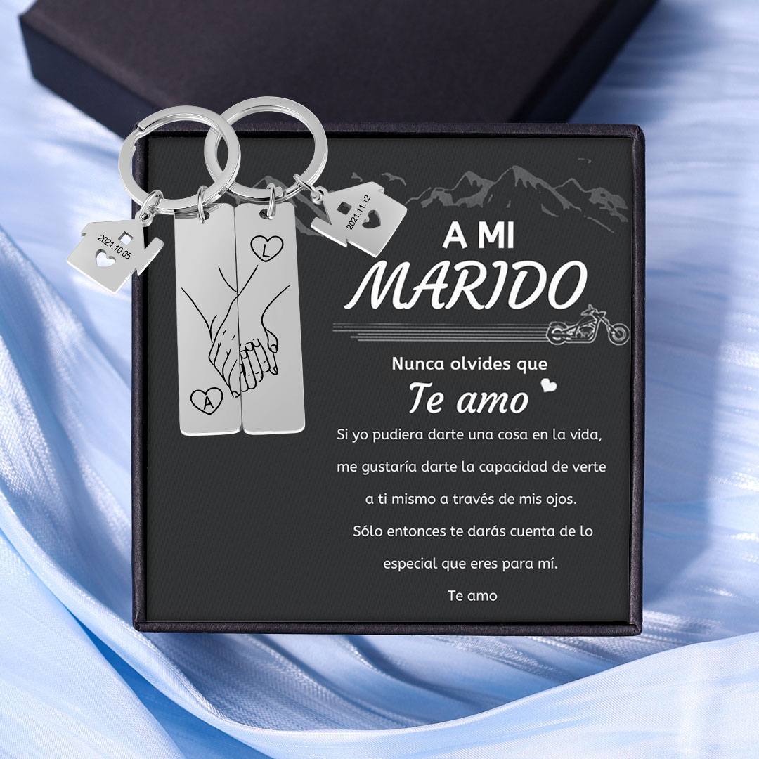 A mi marido - Llavero para pareja mano a mano 2 letras personalizadas con fecha-Jessemade ES