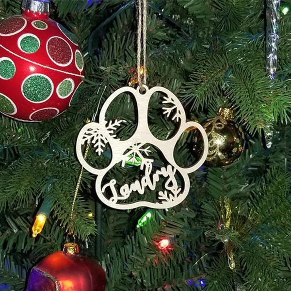 Navidad-Ornamento navideño de pata de perro con 1 nombre personalizado