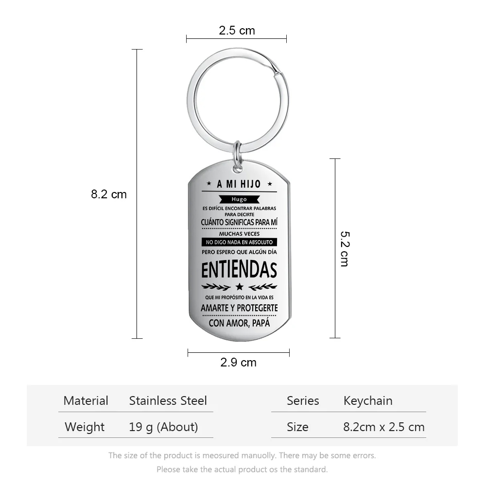 A mi hijo-Llavero de placa "mi propósito es amarte y protegerte" de papá personalizado con 1 nombre-Jessemade ES