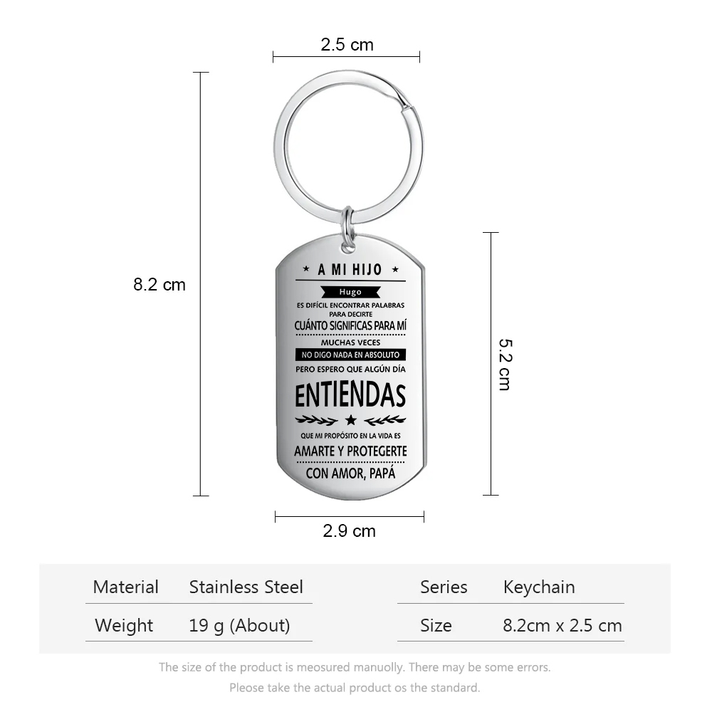A mi hijo-Llavero de placa "mi propósito es amarte y protegerte" de papá personalizado con 1 nombre-Jessemade ES
