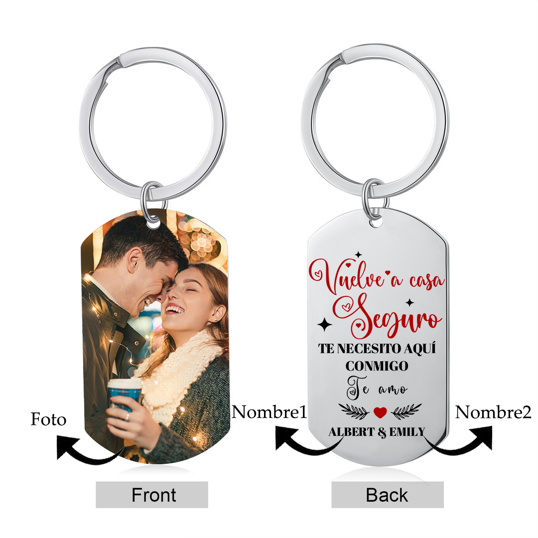 Llavero personalizado con 2 nombres y 1 foto para pareja-Jessemade ES