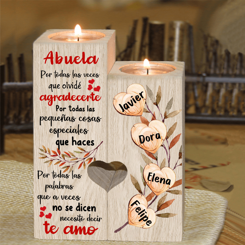 A mi abuela - Candelero de madera sin vela Corazones 4 nombres personalizados-Jessemade ES