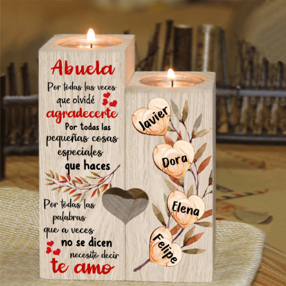 A mi abuela - Candelero de madera sin vela Corazones 4 nombres personalizados-Jessemade ES