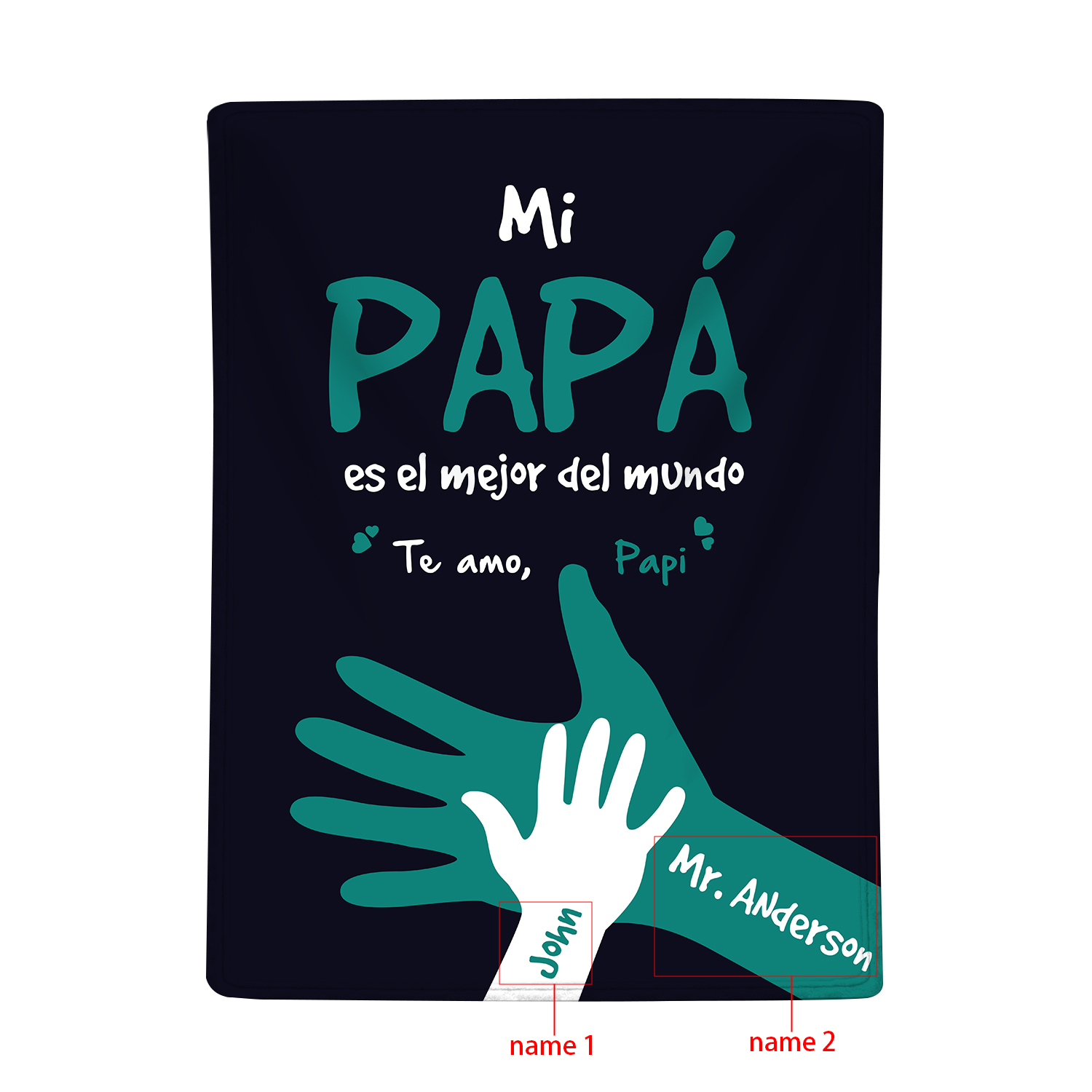 A mi padre-Manta de buen calidad de mano y manito personalizada con 2 nombres-Jessemade ES