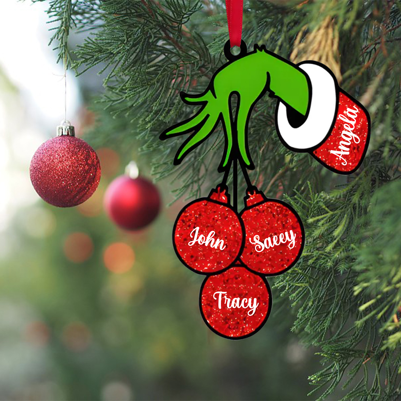 Navidad-Ornamento navideño de madera mano mágica con 4 nombres personalizados