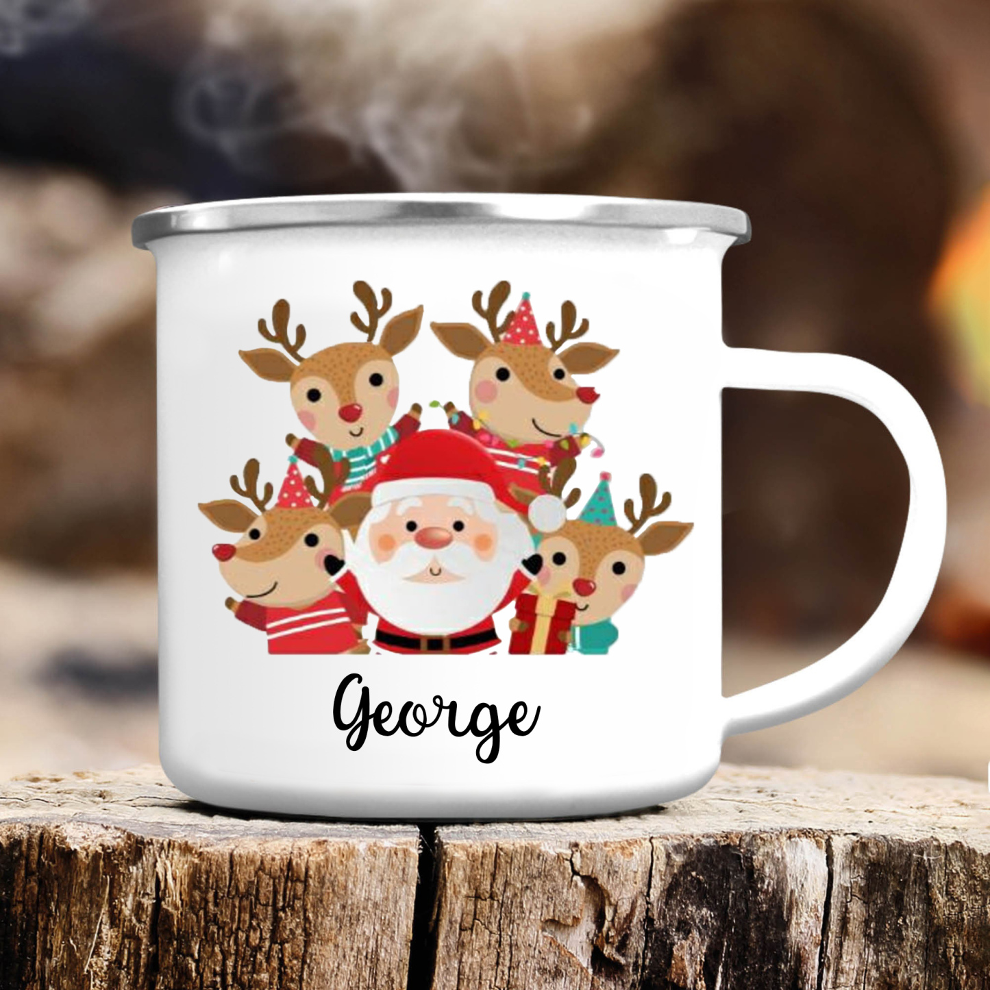 Navidad-Taza Papá Noel y renos para niños con 1 nombre personalizado-Jessemade ES