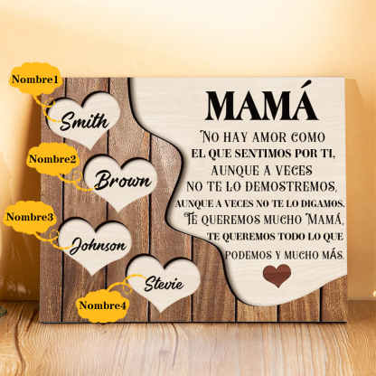 A mi mamá - Lámina 2-8 nombres personalizados marco de madera cara y corazones-Jessemade ES