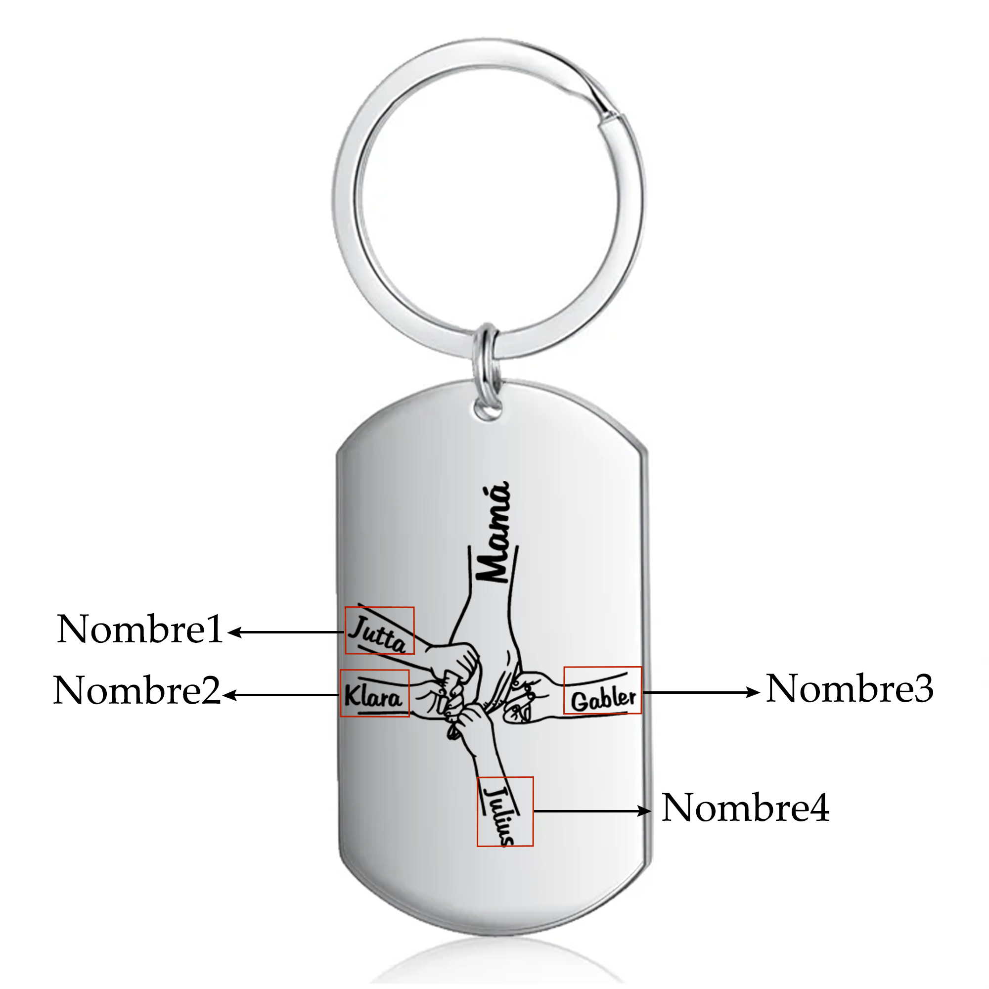 A mi mamá-Llavero 1-5 Nombres Personalizados MANOS COGIDAS-Jessemade ES