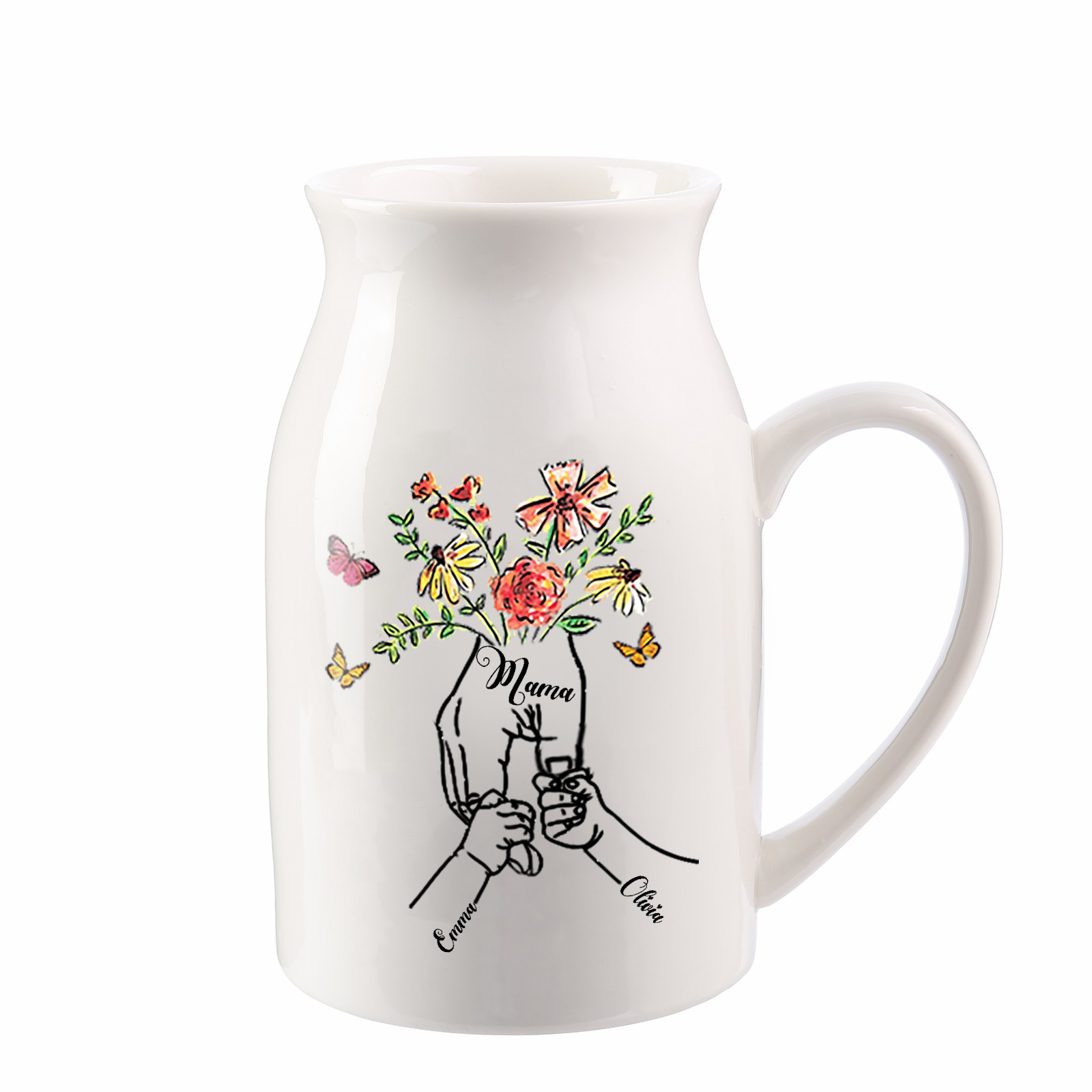 Florero de cerámica mano y manitos 2-8 nombres personalizados con texto decoración del hogar-Jessemade ES