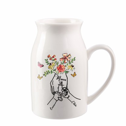 Florero de cerámica mano y manitos 2-8 nombres personalizados con texto decoración del hogar-Jessemade ES