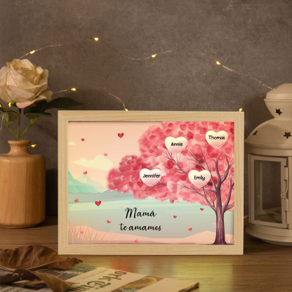 Marco con LED Árbol de la Vida 1-10 Nombres Personalizados con 1 Texto-Jessemade ES