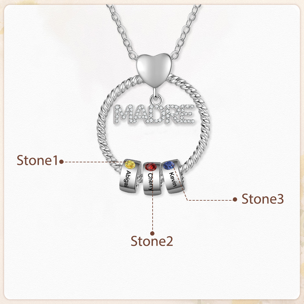 Collar con colgante de "MADRE" con 3 nombres y 3 piedras de nacimiento personalizados | Jessemade-Jessemade ES