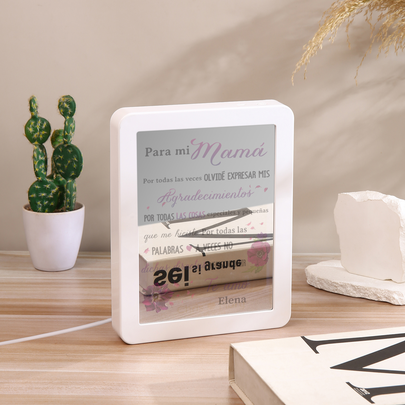 A mi mamá-Marco/Espejo con LED Multifuncional con Texto Amoroso 1 Nombre Personalizado-Jessemade ES