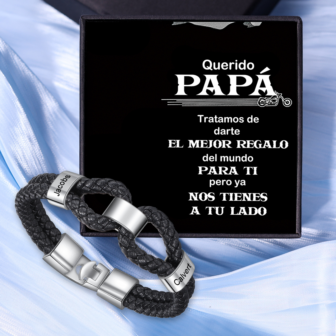 A mi papá-Pulsera 1-7 Nombres Personalizados de Cuero Trenzado con Aros-Jessemade ES