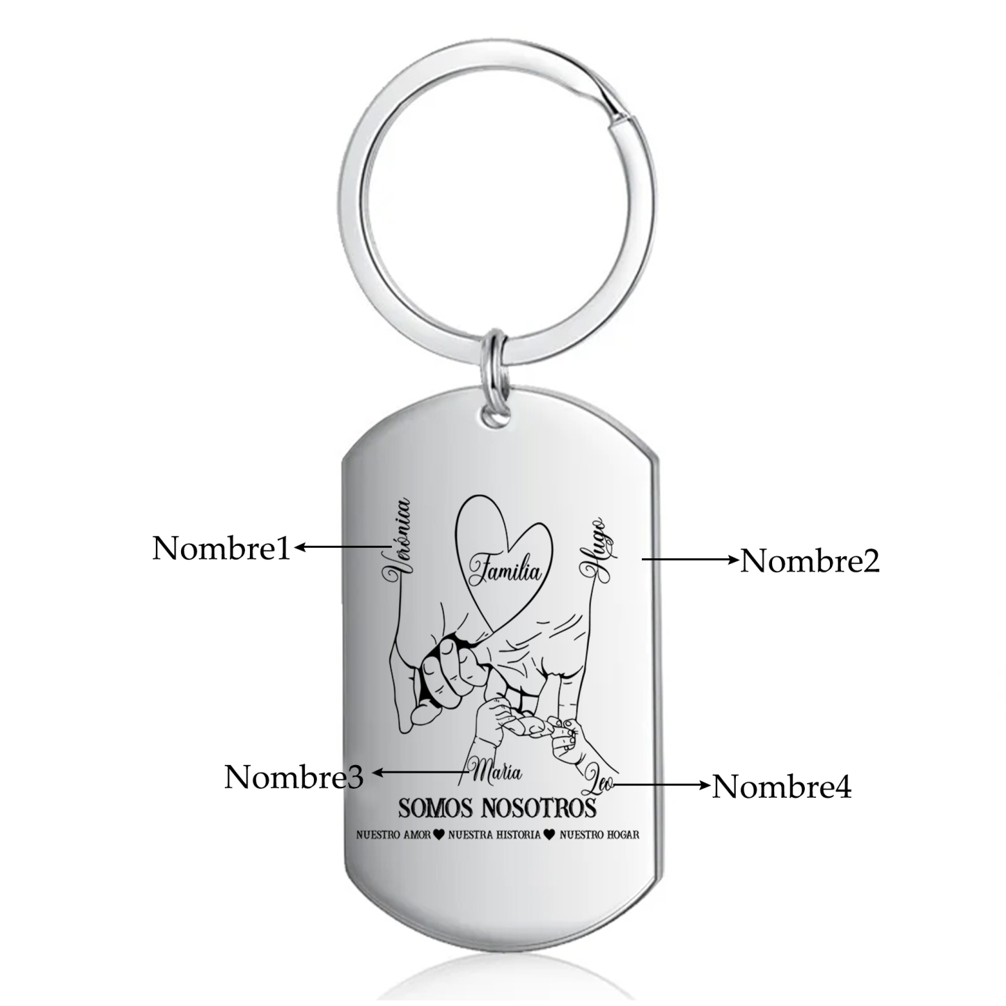 A familia-Llavero 2-6 Nombres Personalizados MANOS COGIDAS-Jessemade ES