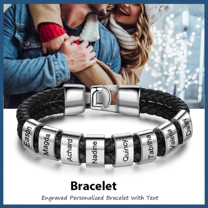 A mi papá-Pulsera de cuero trenzado Pulsera de hombre con 7 aros personalizados con 7 nombres-Jessemade ES