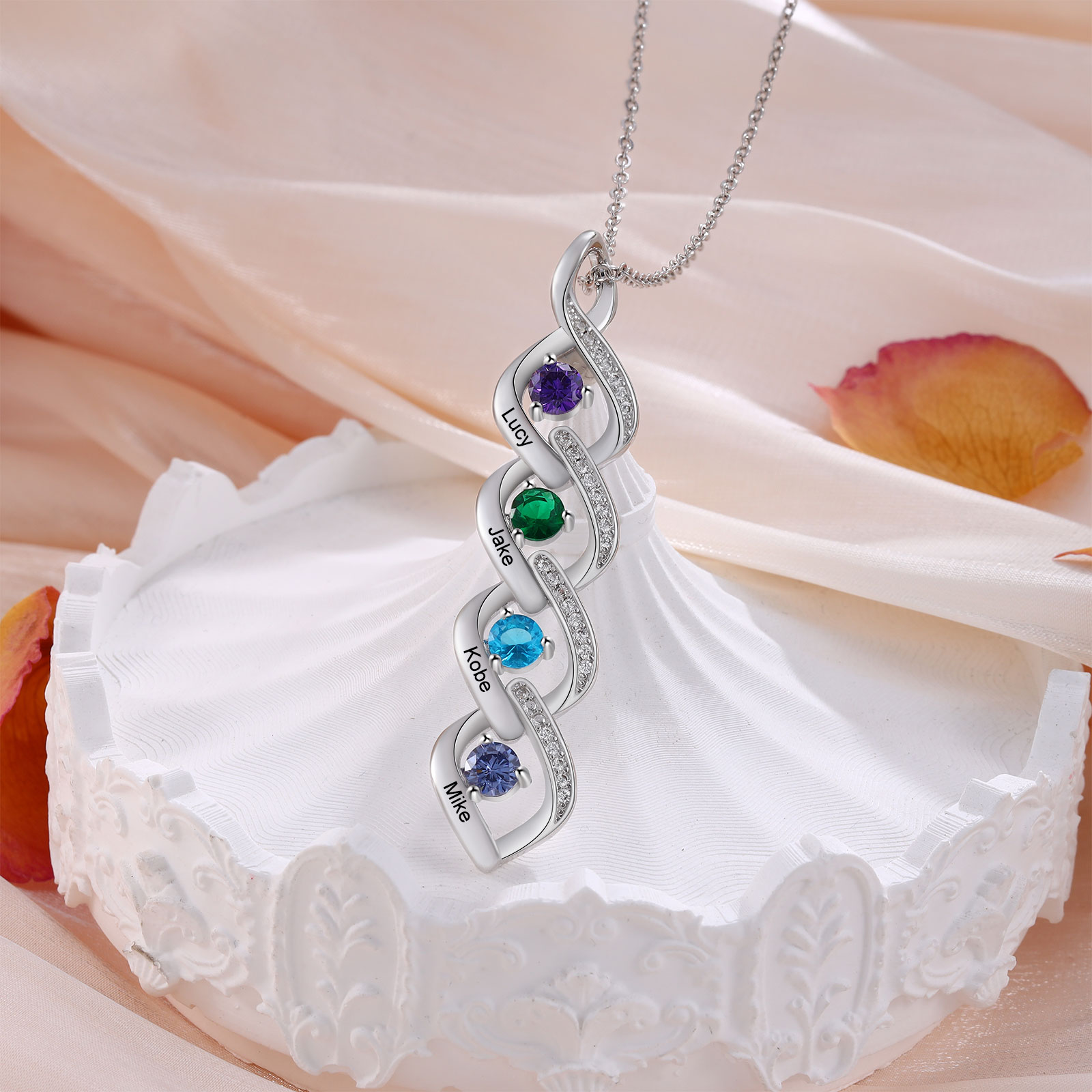 Collar DNA con 2-4 nombres personalizados y 2-4 piedras de nacimiento-Jessemade ES