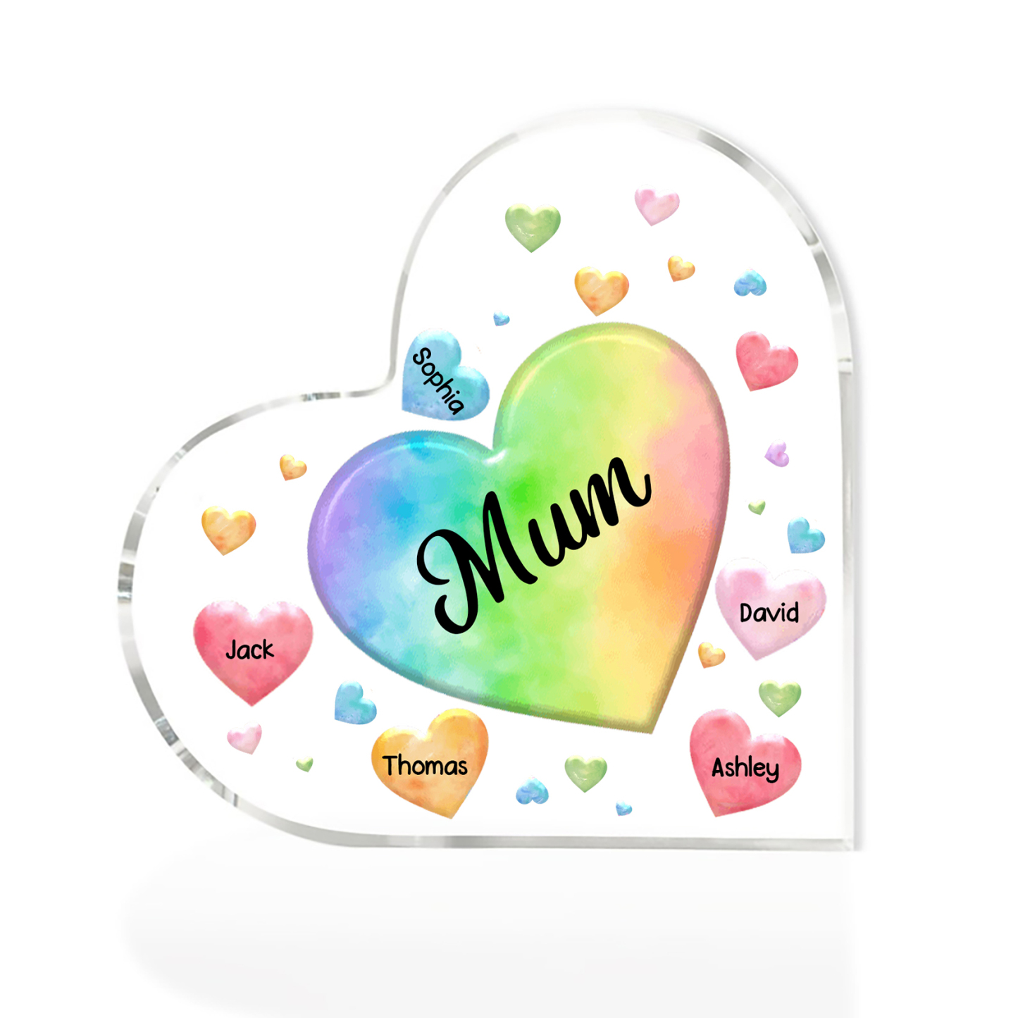 A mi mamá/abuela-Placa de acrílico "Corazones" en forma de corazón 5 nombres y 1 texto personalizados-Jessemade ES