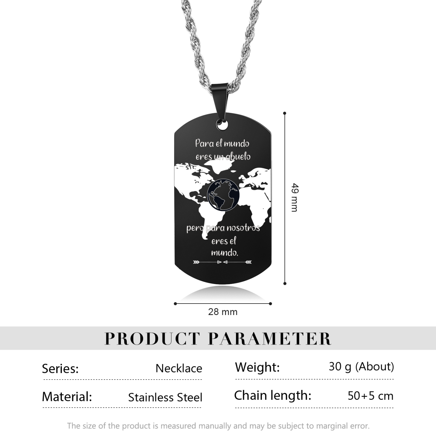 A MI ABUELO-Collar mapa del mundo de placa-Jessemade ES