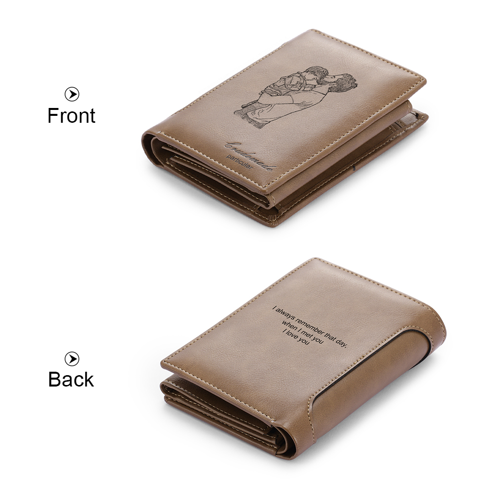 Cartera, Billetera para Hombre Monedero Clásico con 1 Foto y 1 Texto Personalizados