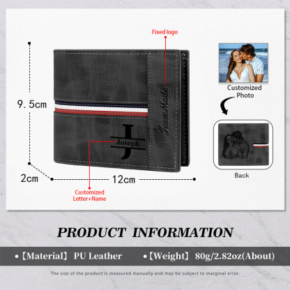 Cartera, billetera personalizada con 1 foto, 1 nombre y 1 letra monedero para hombre-Jessemade ES