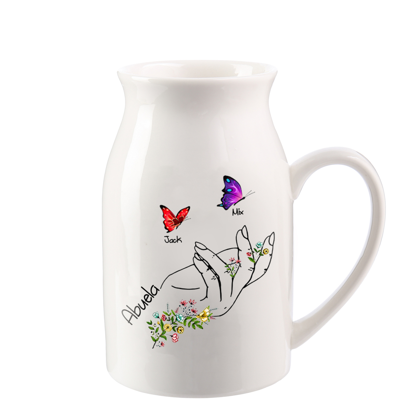 Florero de cerámica mano y mariposas 2-8 nombres personalizados con texto decoración del hogar-Jessemade ES