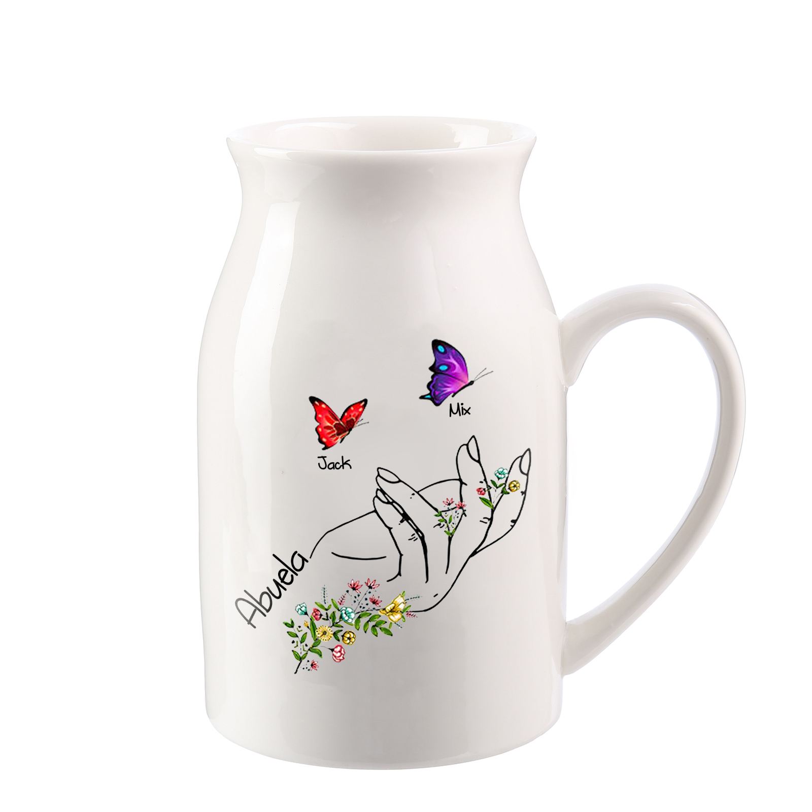 Florero de cerámica mano y mariposas 2-8 nombres personalizados con texto decoración del hogar-Jessemade ES