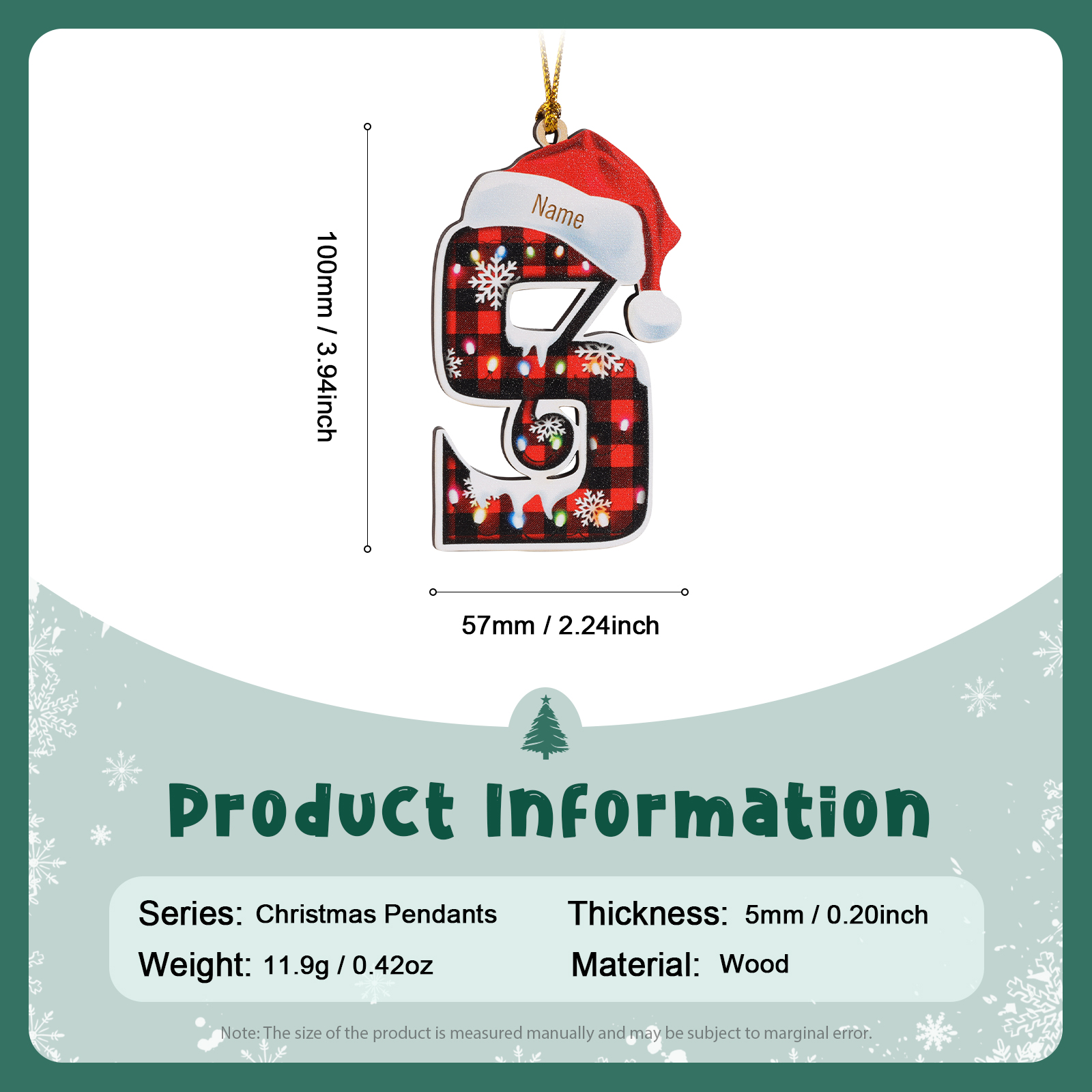 Navidad-Ornamentos Navideños de Madera Letra 1 Nombre Personalizado