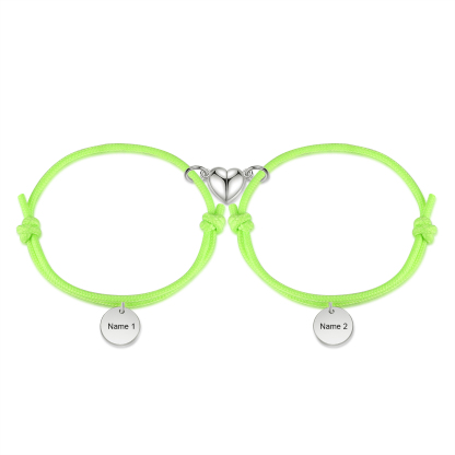 Pulseras de cuerda luminosa personalizadas para pareja con dije de corazón magnético grabado de dos nombres-Jessemade ES