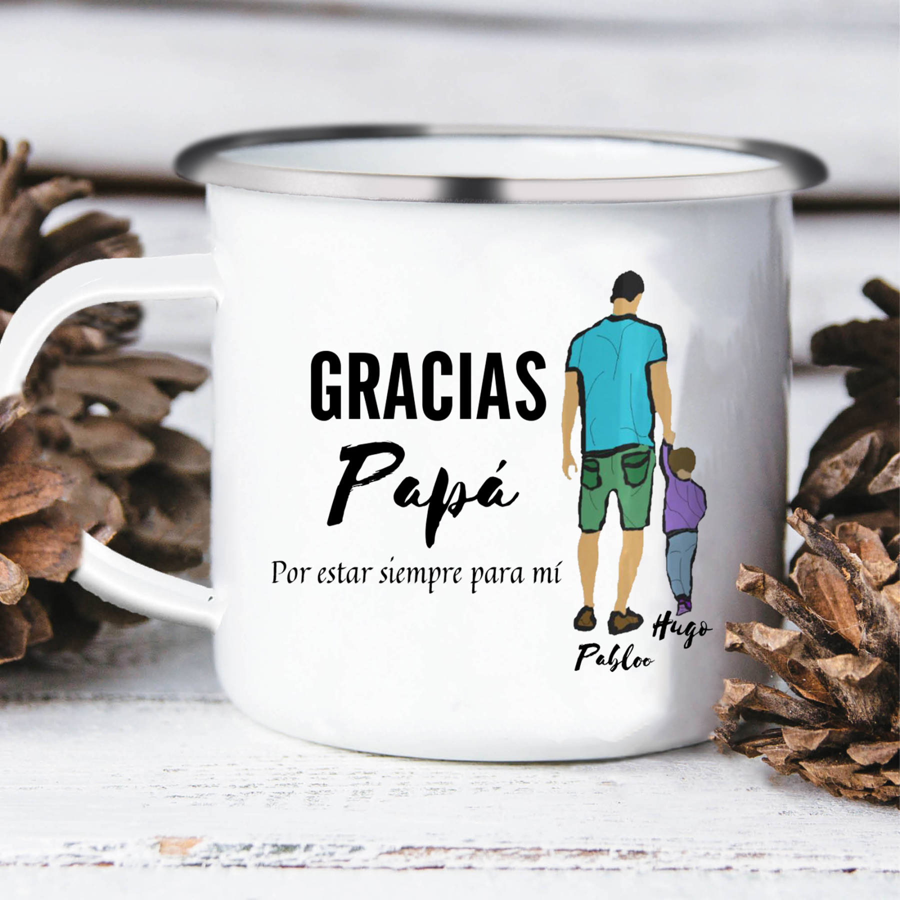 Taza para papá con 2 nombres personalizados-Jessemade ES