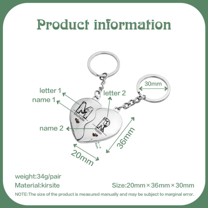 Llavero de corazón para pareja "Juntos un corazón completo" 2 nombres personalizados y 2 letras-Jessemade ES