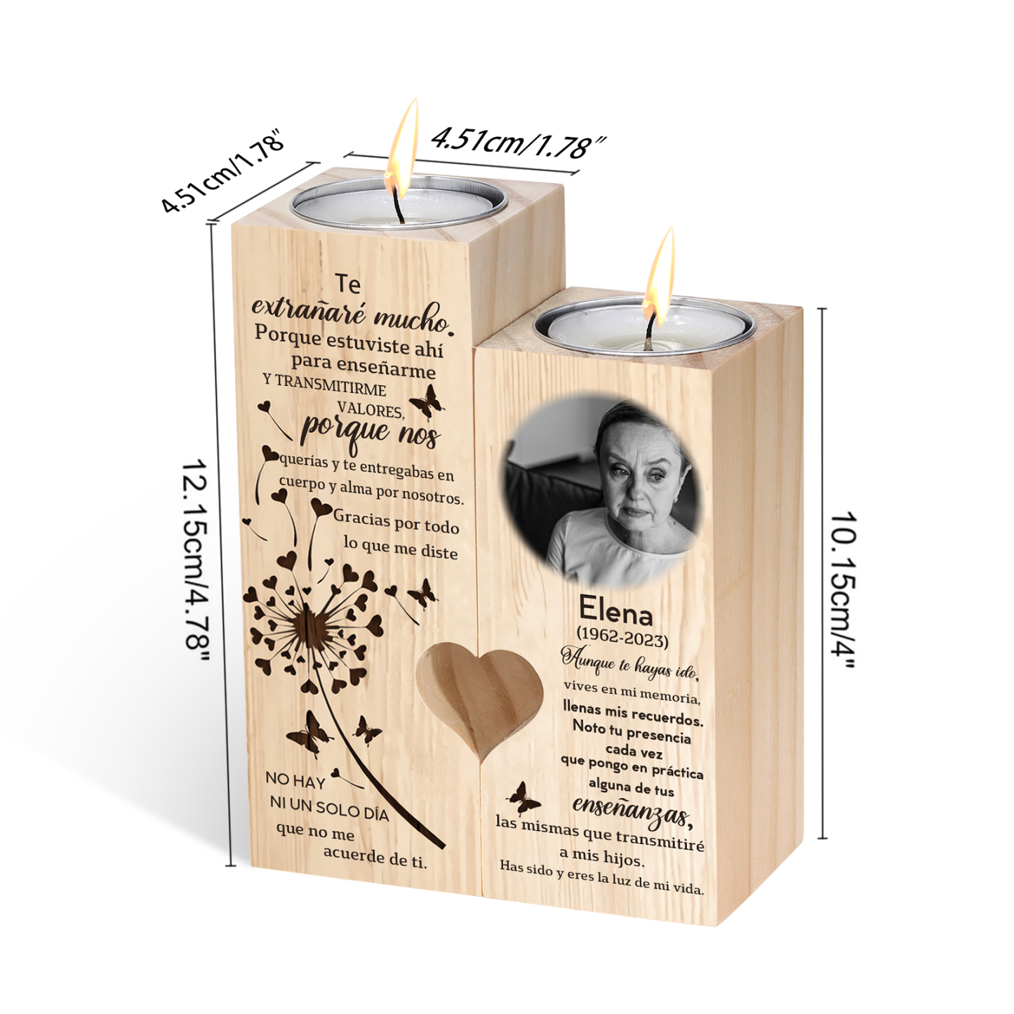 Candelero de dos piezas en memoria de ser querido de madera nombre, foto y año personalizados sin vela-Jessemade ES