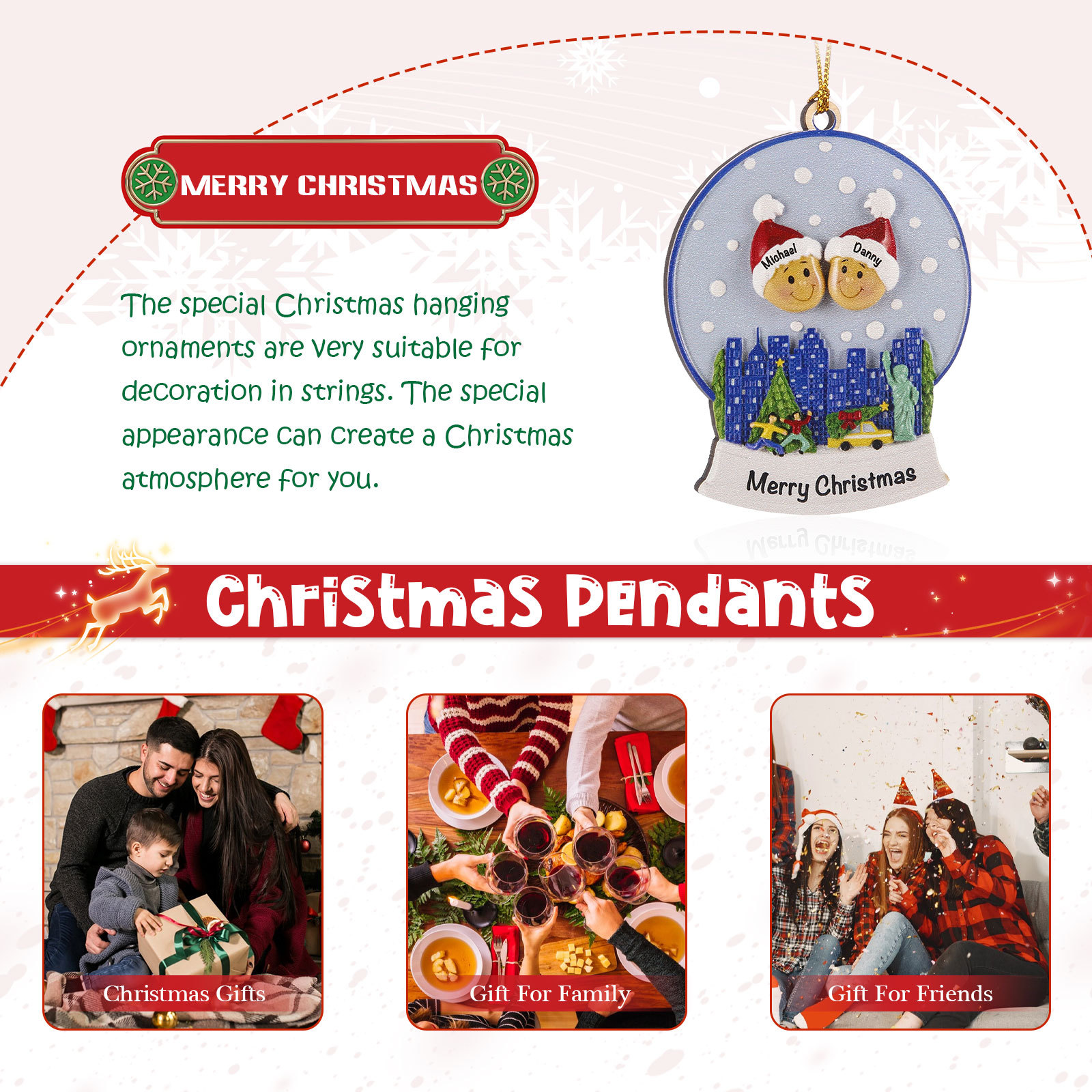 Navidad-Ornamentos Navideños de Madera Bola de cristal 2 Nombres con Texto Personalizados