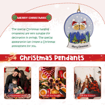 Navidad-Ornamentos Navideños de Madera Bola de cristal 2 Nombres con Texto Personalizados
