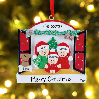 Navidad-Ornamentos Navideños de Madera Familia de 2-4 con Perro 3-5 Nombres Personalizados con 2 Textos y Año-Jessemade ES