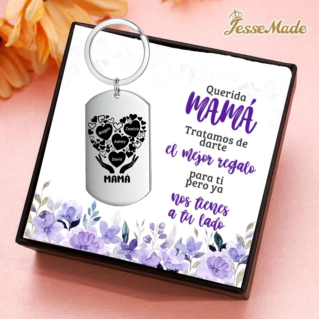 A mi mamá-Llavero 1-7 Nombres Personalizados CORAZONES Y MANOS-Jessemade ES