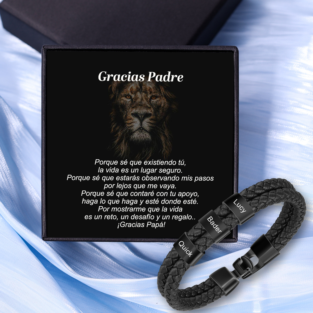 A mi papá-Pulsera de cuero trenzado 3 aros con 3 nombres personalizados pulsera de hombre-Jessemade ES