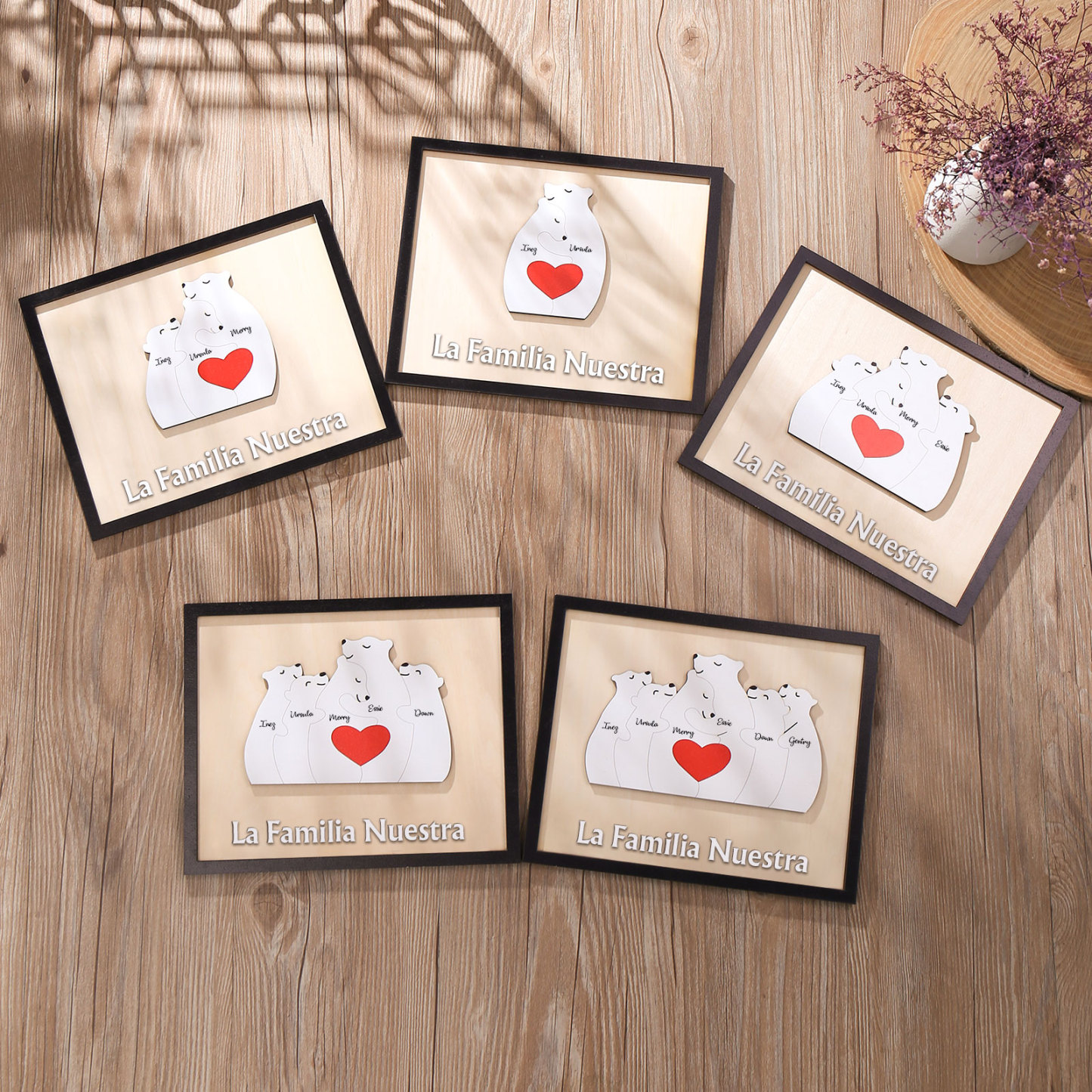 A familia-Adorno 2-6 nombres personalizados decoración de madera familia de canguros-Jessemade ES