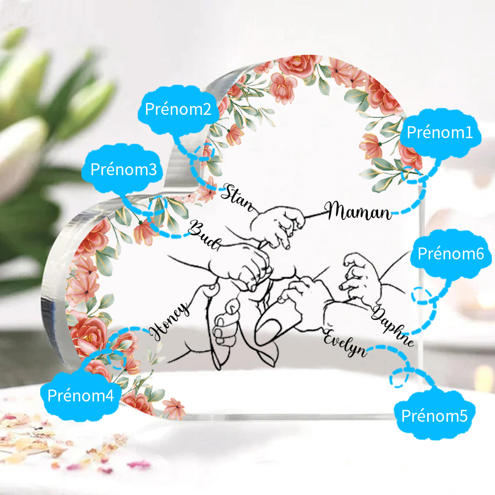 A mi mamá/abuela-Placa de acrílico en forma de corazón mano y manitas 2-6 nombres personalizados-Jessemade ES