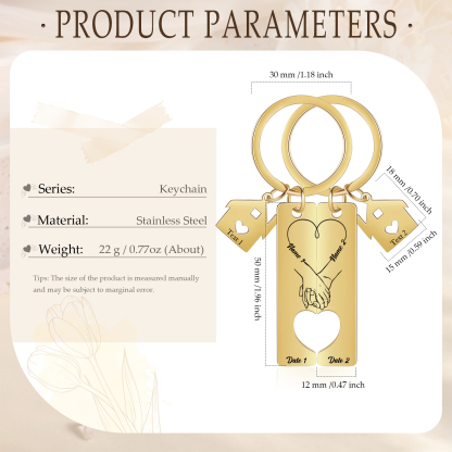 Llavero para pareja manos cogidas 2 nombres, 2 textos personalizados con fecha dije de casa-Jessemade ES