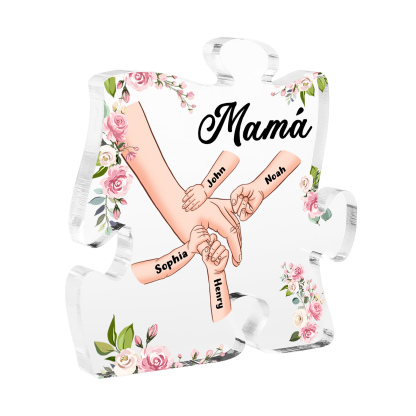 A mi mamá/abuela-Placa de acrílico en forma de corazón mano a mano con 1 texto y 4 nombres personalizados | Jessemade