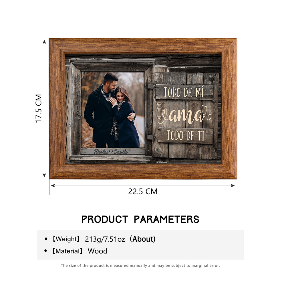 Marco de 1 foto de madera para pareja 2 nombres personalizados-Jessemade ES