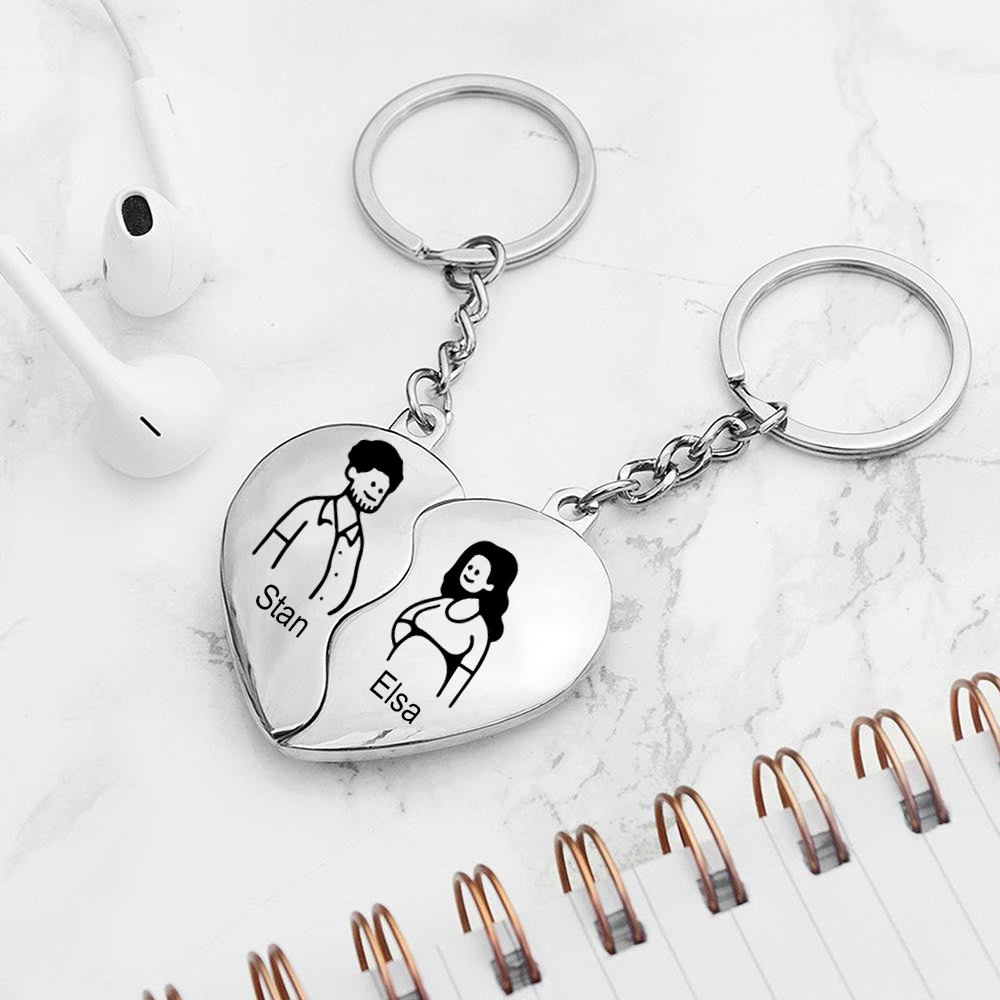 Llavero de corazón para pareja "Juntos un corazón completo" 2 nombres personalizados-Jessemade ES