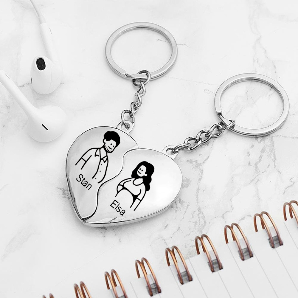 Llavero de corazón para pareja "Juntos un corazón completo" 2 nombres personalizados-Jessemade ES