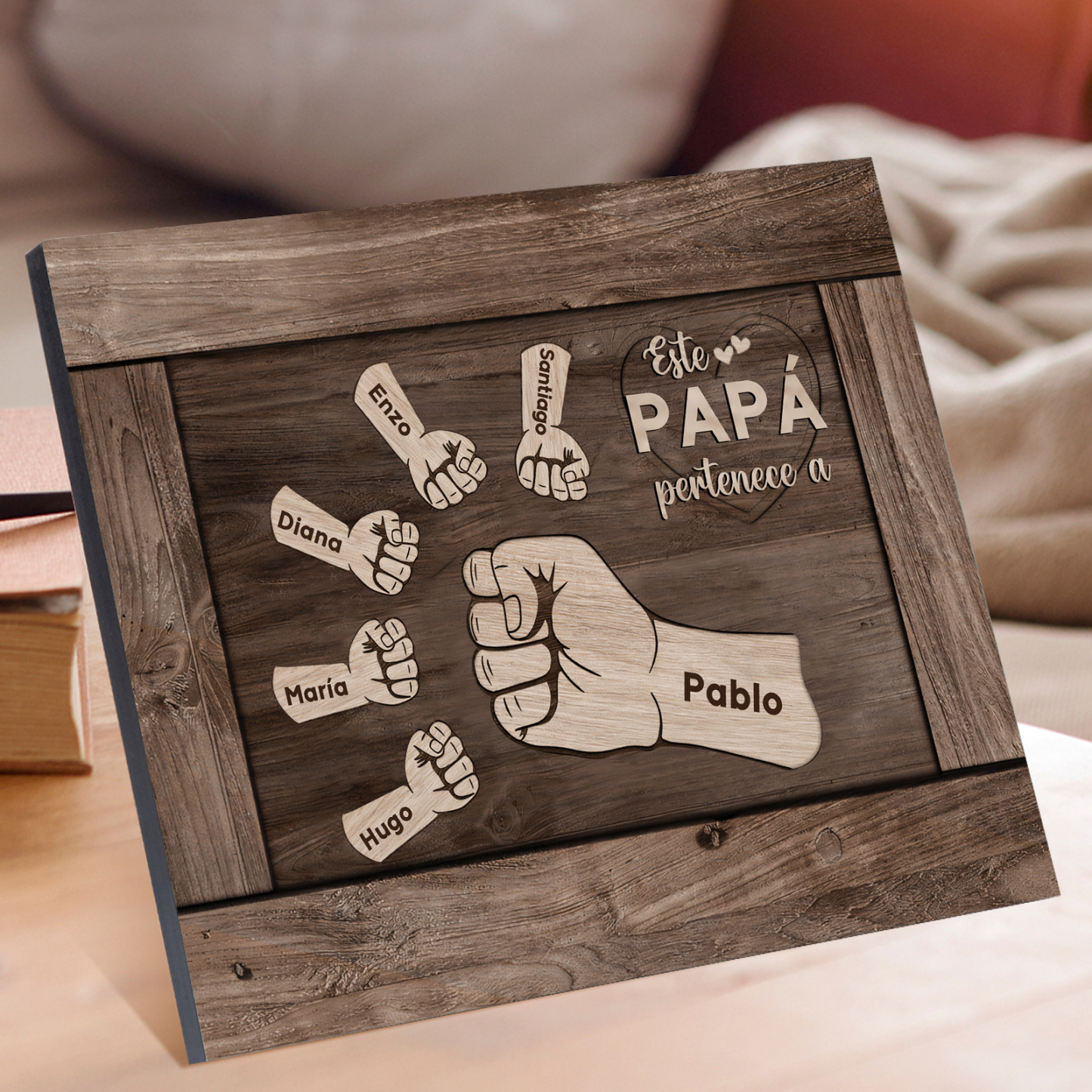 A mi papá - Lámina marco de madera puño con puño 6 nombres personalizados-Jessemade ES