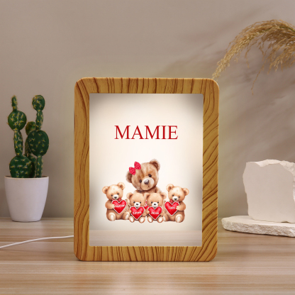 Marco/Espejo con LED Multifuncional Familia de Osos 1-4 Nombres Personalizados con 1 Texto-Jessemade ES