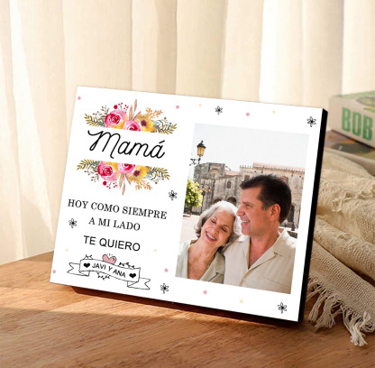 A mi mamá-Lámina marco de madera para mamá personalizado con 1 texto y 1 foto-Jessemade ES